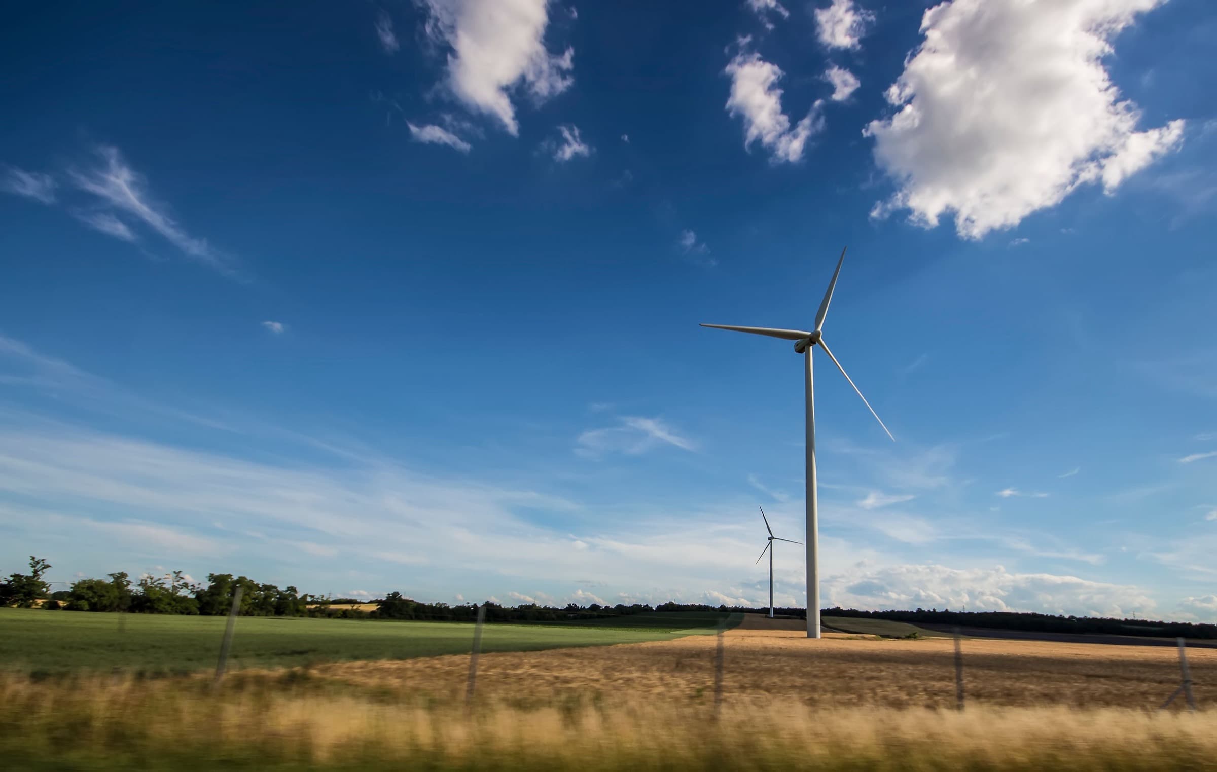 Wind turbines and solar panels — energy generation site